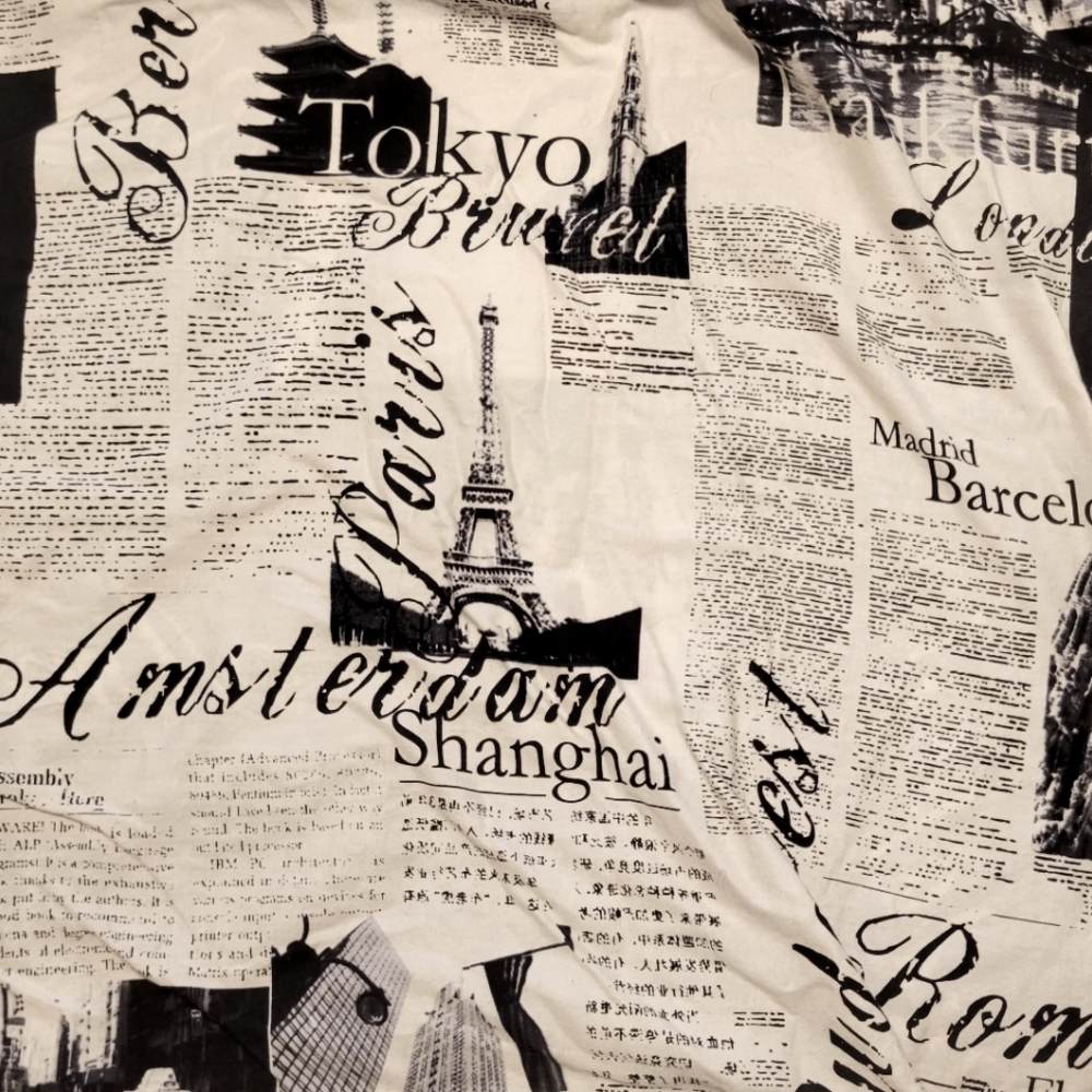 Passport London and Paris Reversible Queen Size Comforter Cover in Black/White